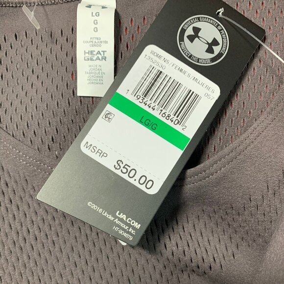 Under Armour L Gray Mesh Logo Heatgear Stretch Fitted Tank Top - Picture 6 of 6